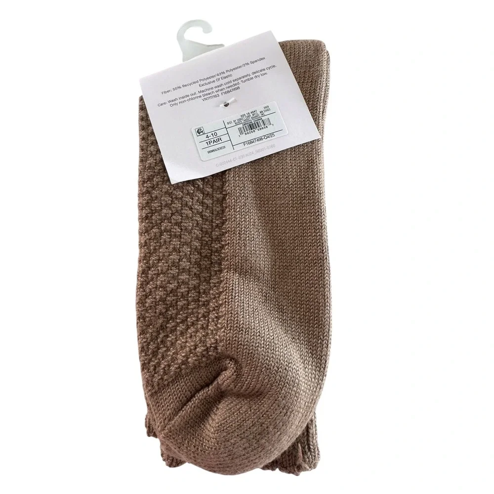 Auden Womens Super Soft Crew Boot Socks Brown Textured Knit 4 Pairs 4-10 NEW
